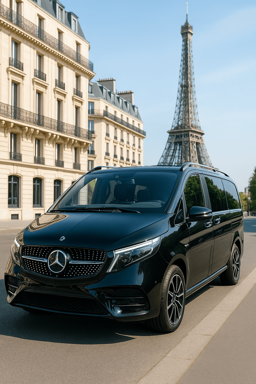 Van in front of Paris monument