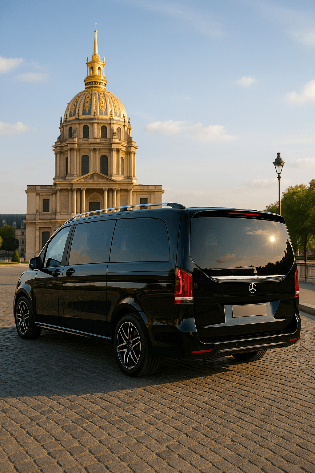 Van in front of Paris monument
